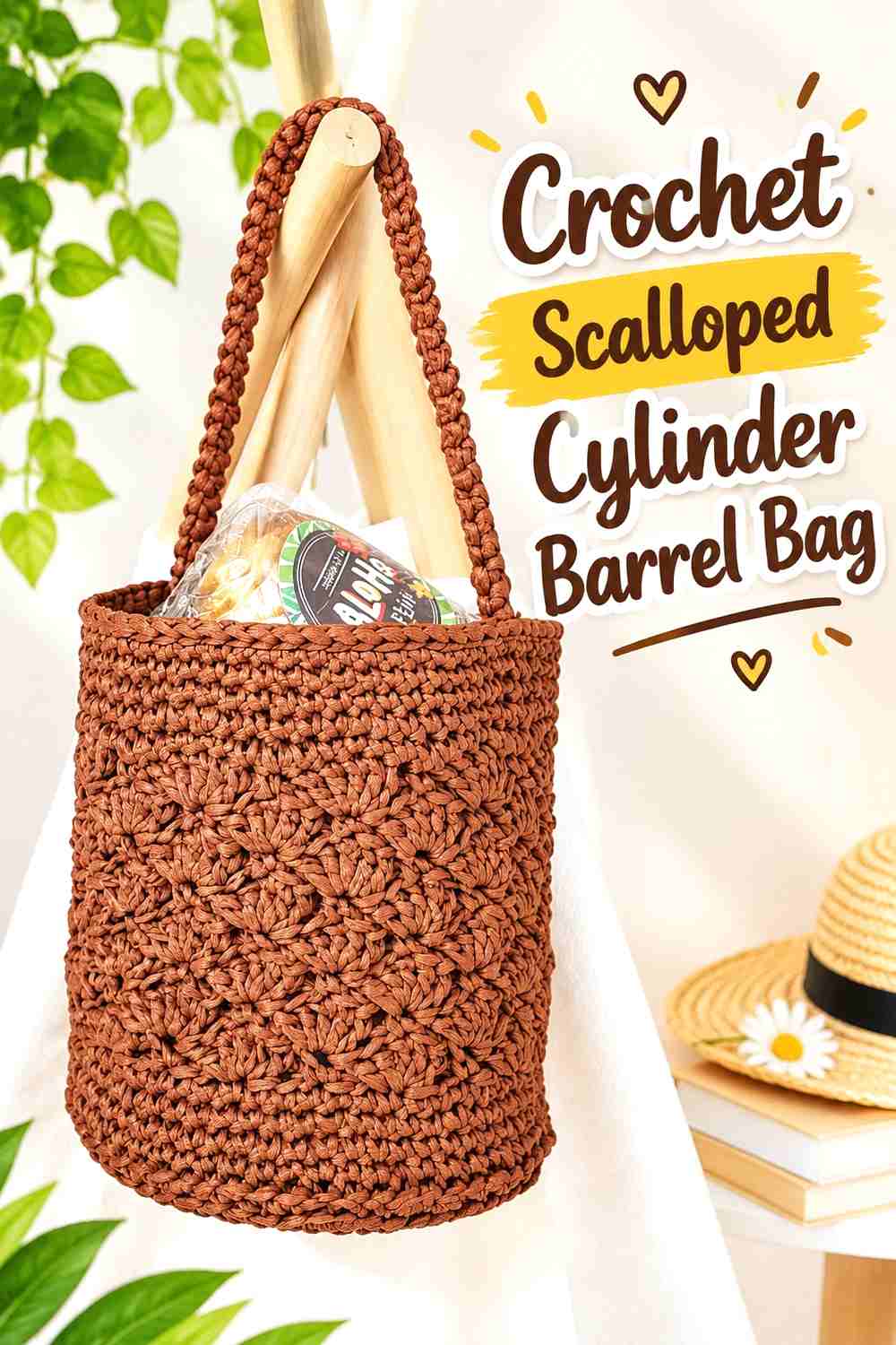 1. Crochet Scalloped Cylinder Barrel Bag