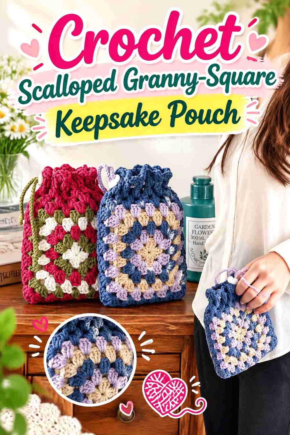 2. Crochet Scalloped Granny-Square Keepsake Pouch