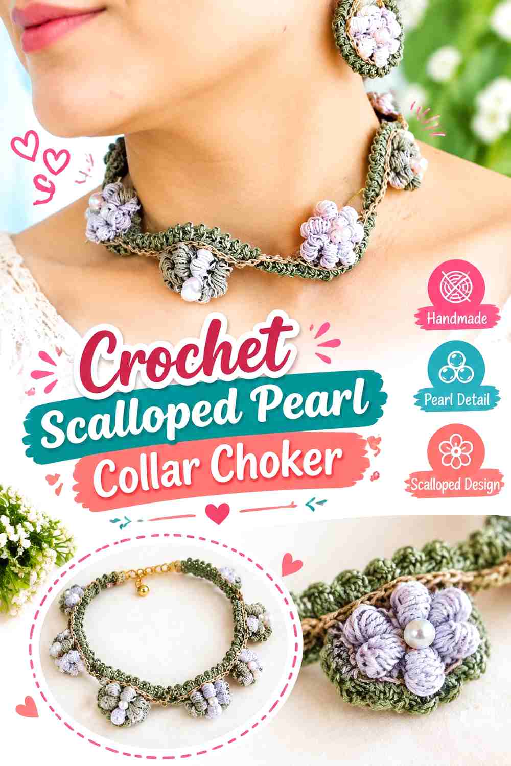 15. Crochet Scalloped Pearl Collar Choker
