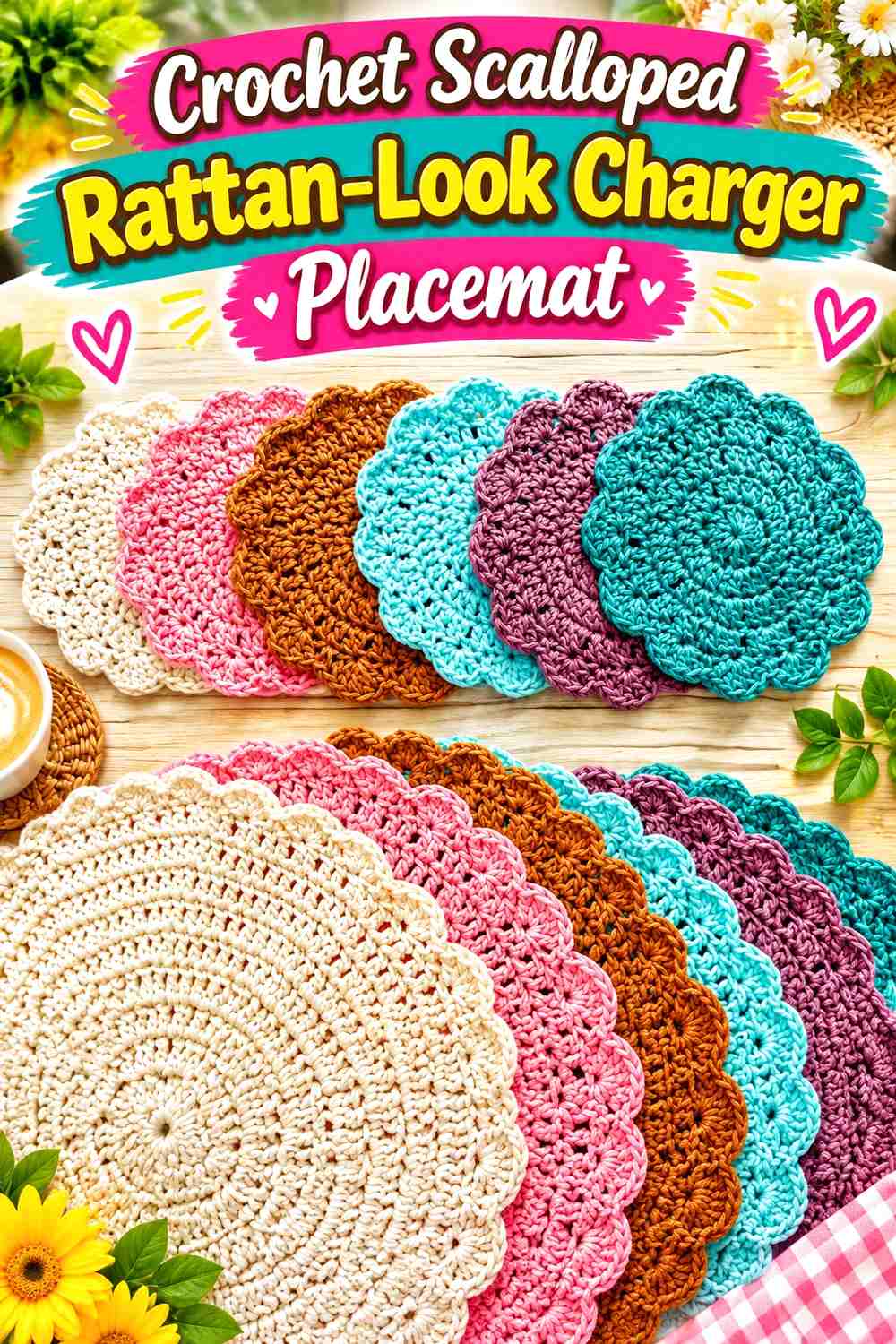 12. Crochet Scalloped Rattan-Look Charger Placemat