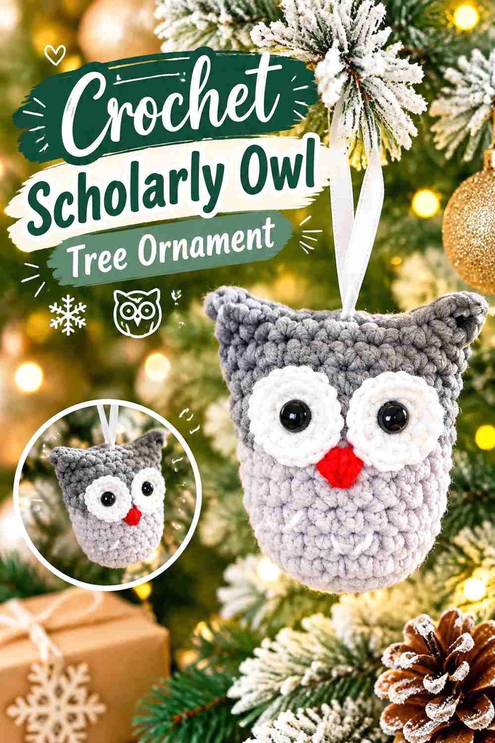 12. Crochet Scholarly Owl Tree Ornament