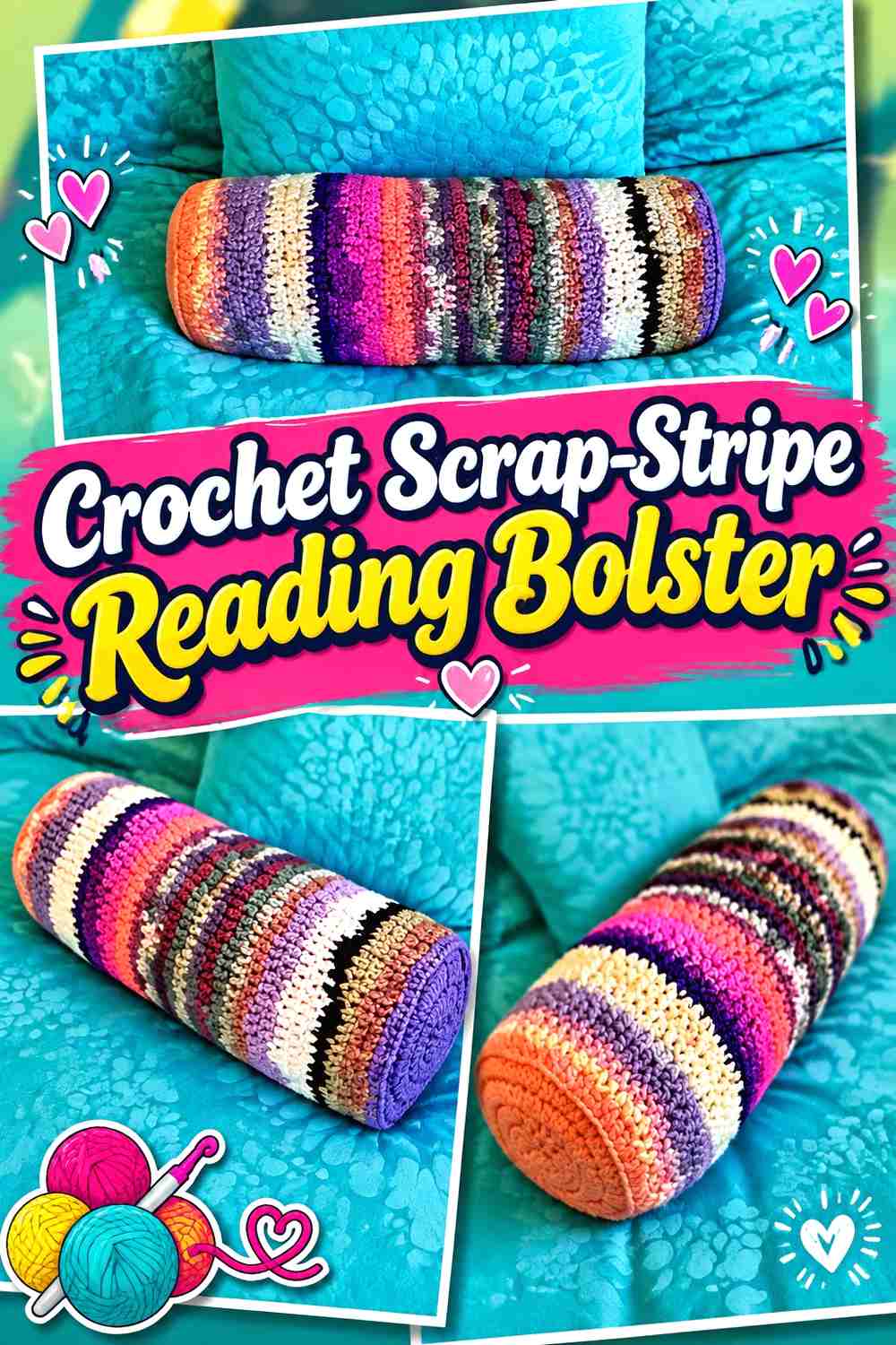 5. Crochet Scrap-Stripe Reading Bolster