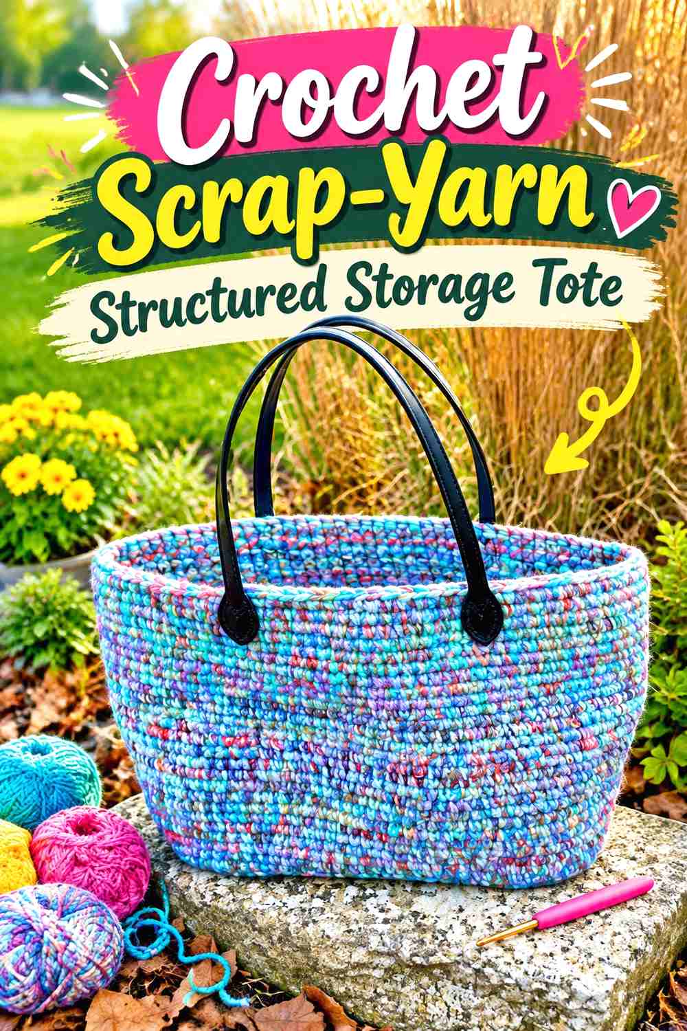 11. Crochet Scrap Yarn Structured Storage Tote