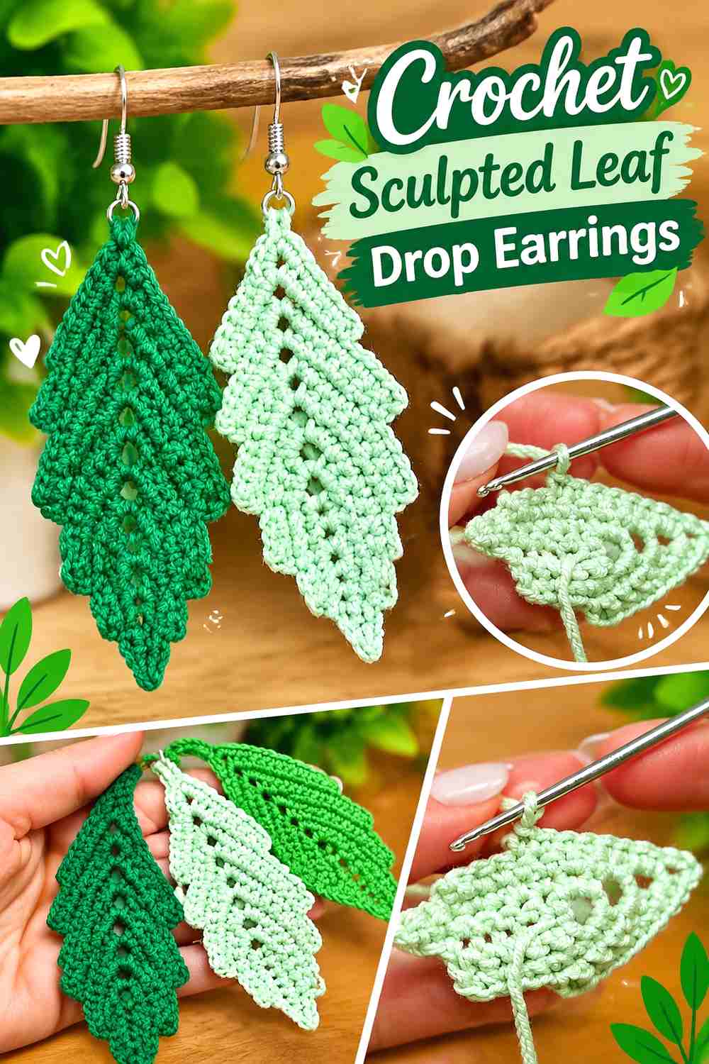 4. Crochet Sculpted Leaf Drop Earrings