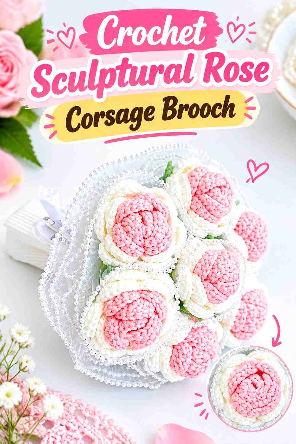 12. Crochet Sculptural Rose Corsage Brooch