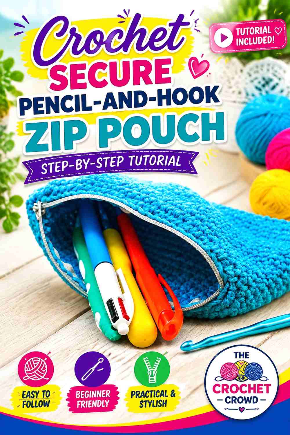 5. Crochet Secure Pencil-and-Hook Zip Pouch