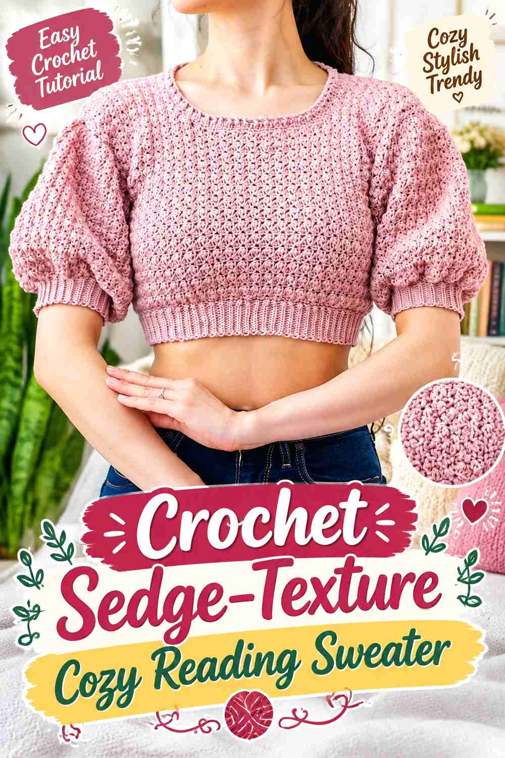 5. Crochet Sedge-Texture Cozy Reading Sweater