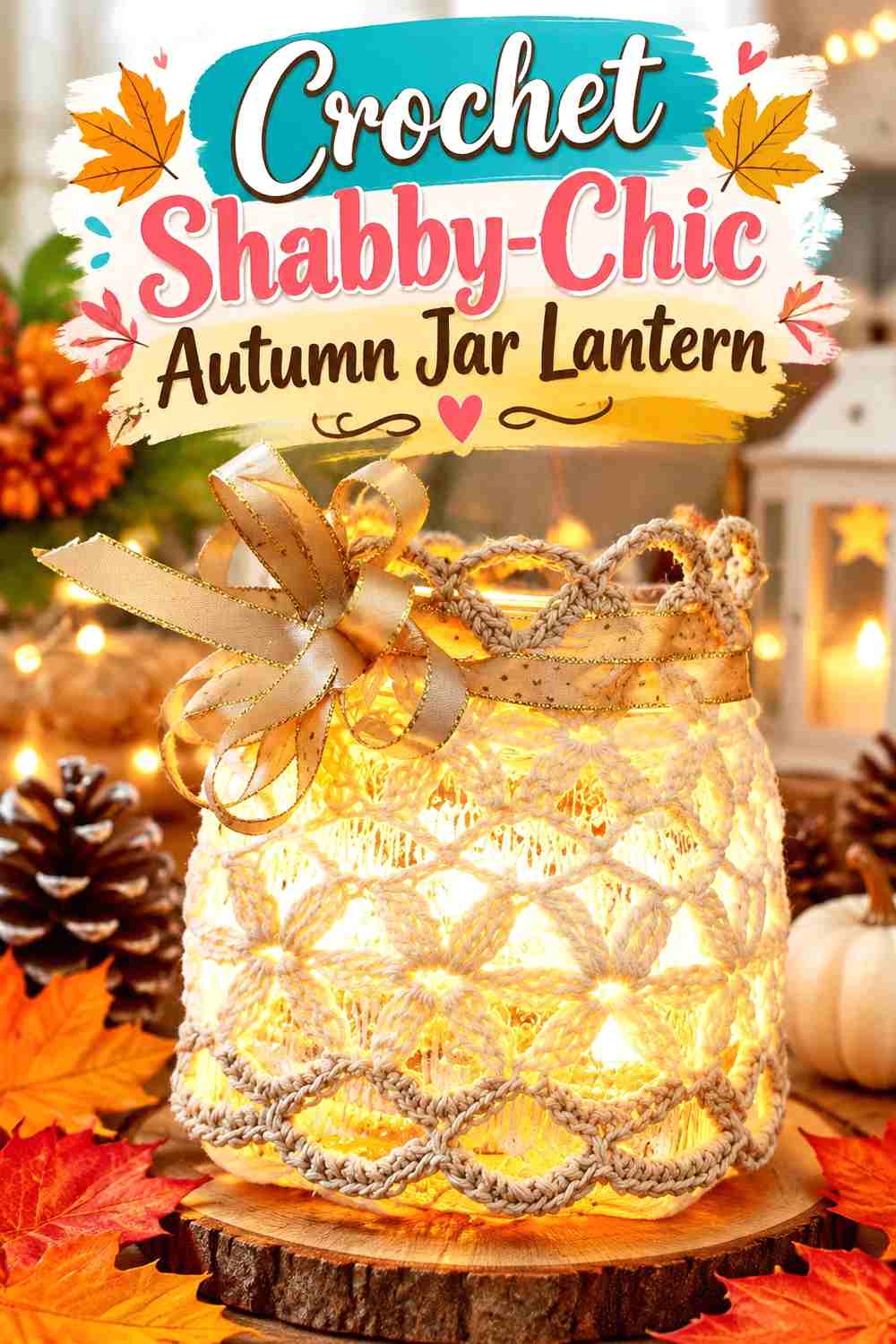 15. Crochet Shabby-Chic Autumn Jar Lantern