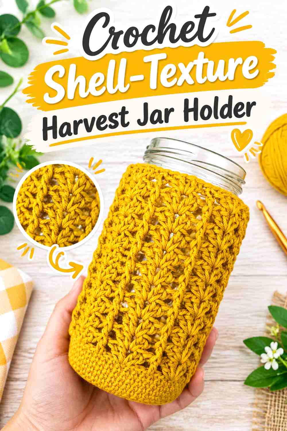 11. Crochet Shell-Texture Harvest Jar Holder