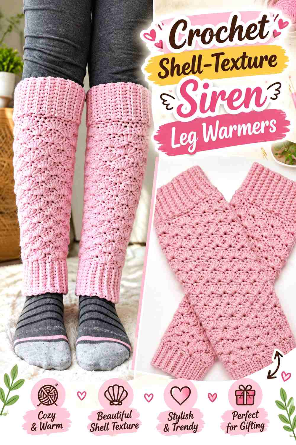 13. Crochet Shell-Texture Siren Leg Warmers