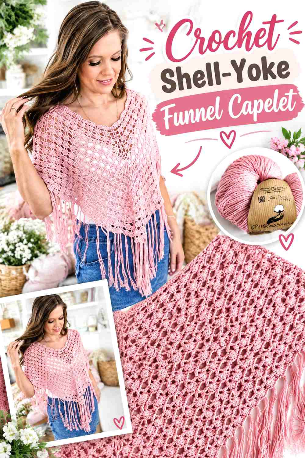 14. Crochet Shell Yoke Funnel Capelet