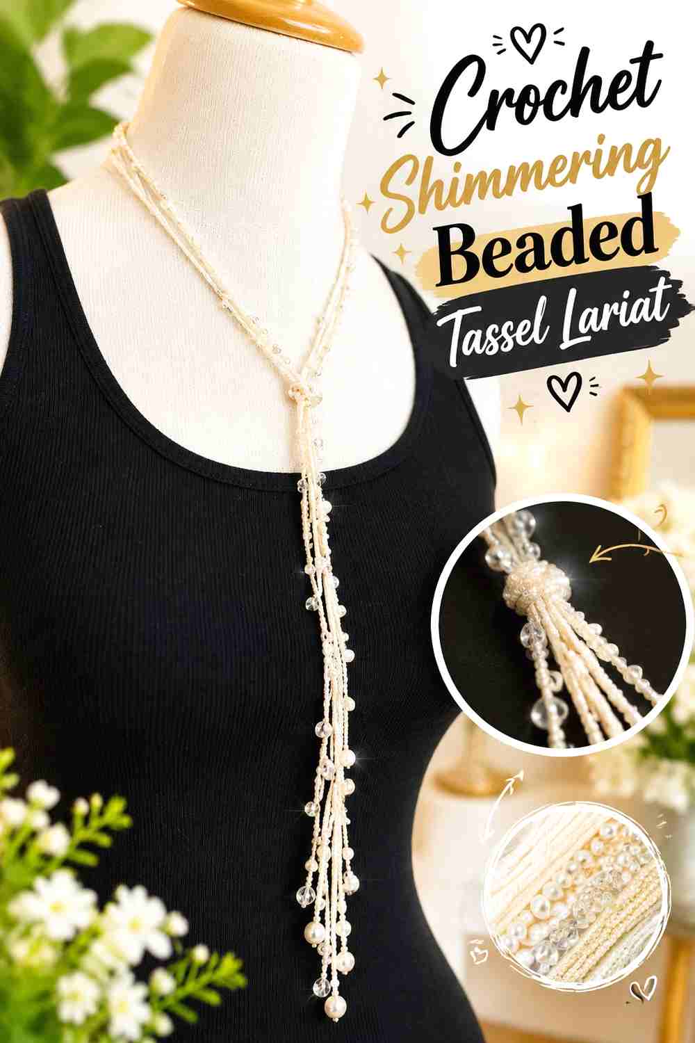 2. Crochet Shimmering Beaded Tassel Lariat