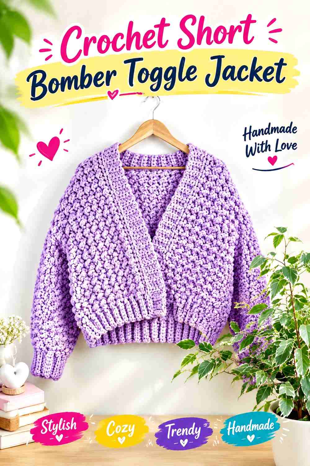 8. Crochet Short Bomber Toggle Jacket