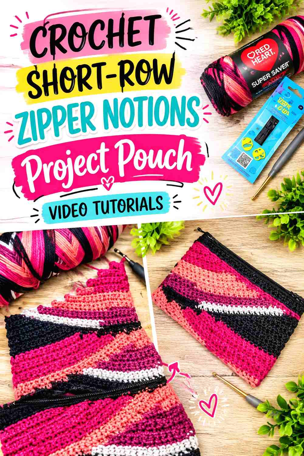 11. Crochet Short-Row Zipper Notions Project Pouch