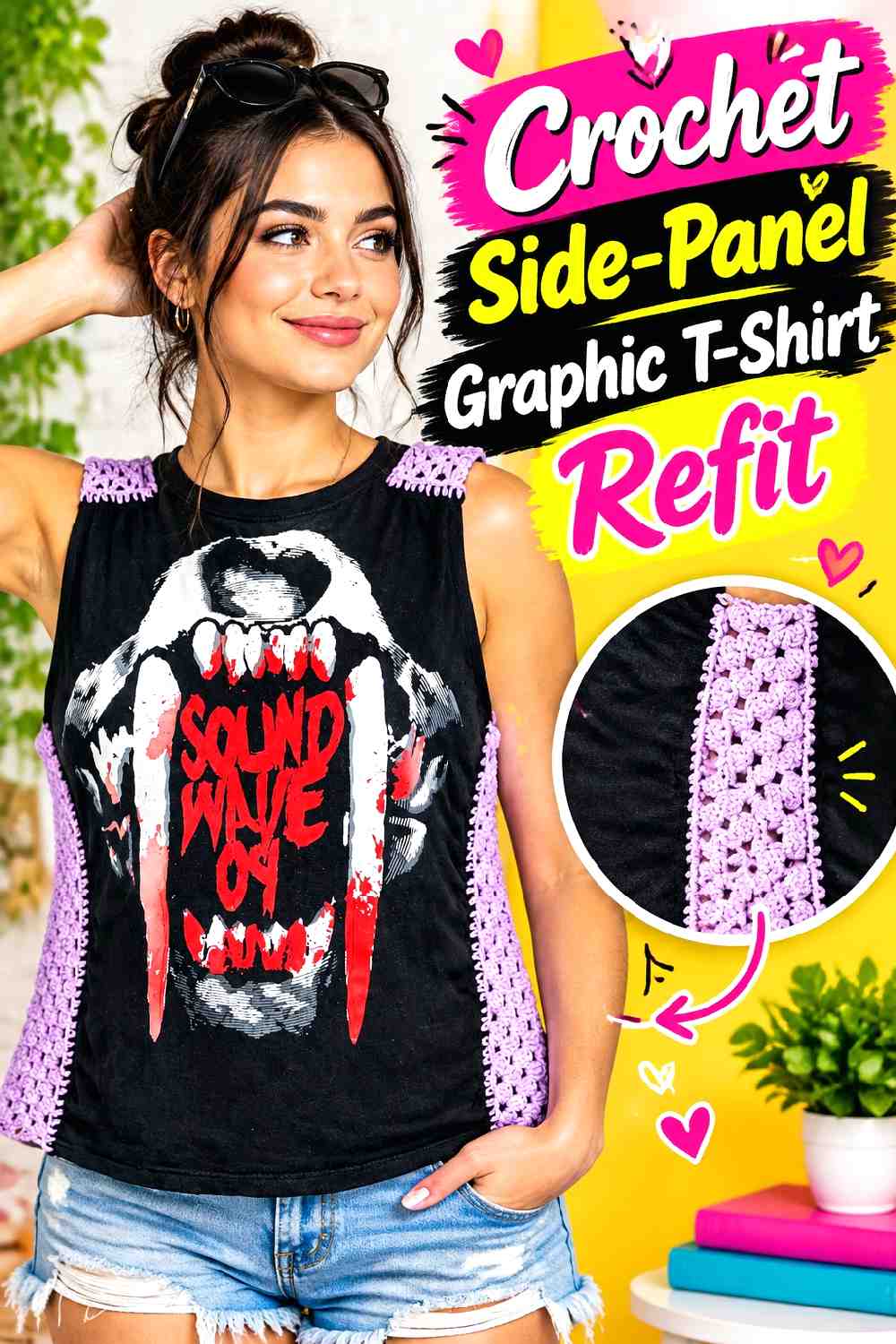 8. Crochet Side Panel Graphic T Shirt Refit