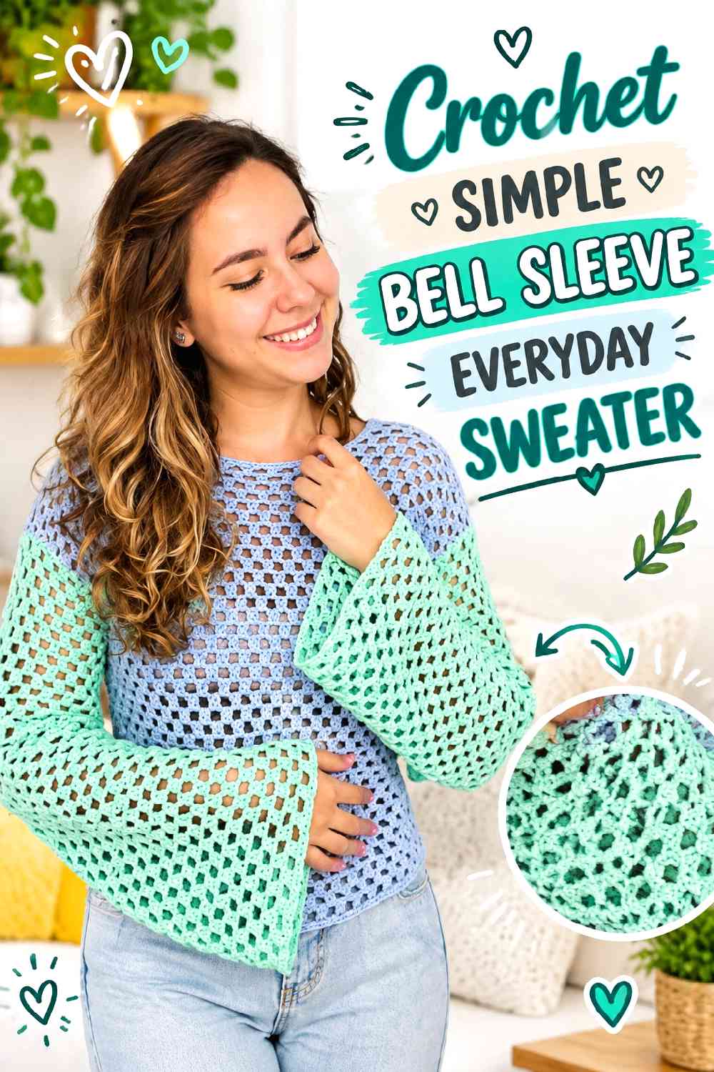 7. Crochet Simple Bell Sleeve Everyday Sweater