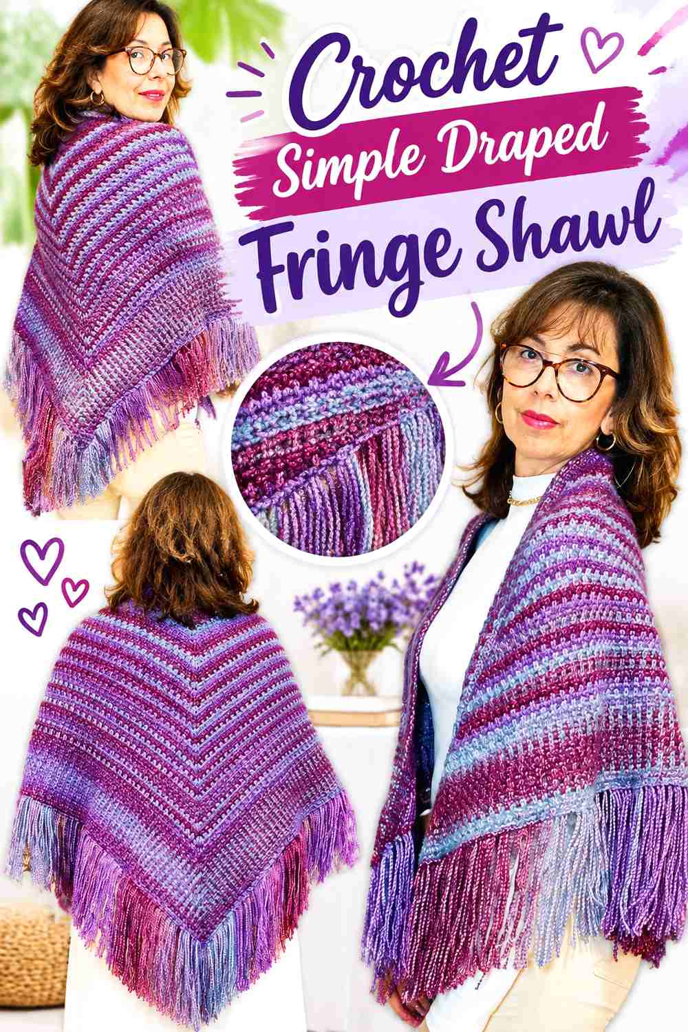 10. Crochet Simple Draped Fringe Shawl