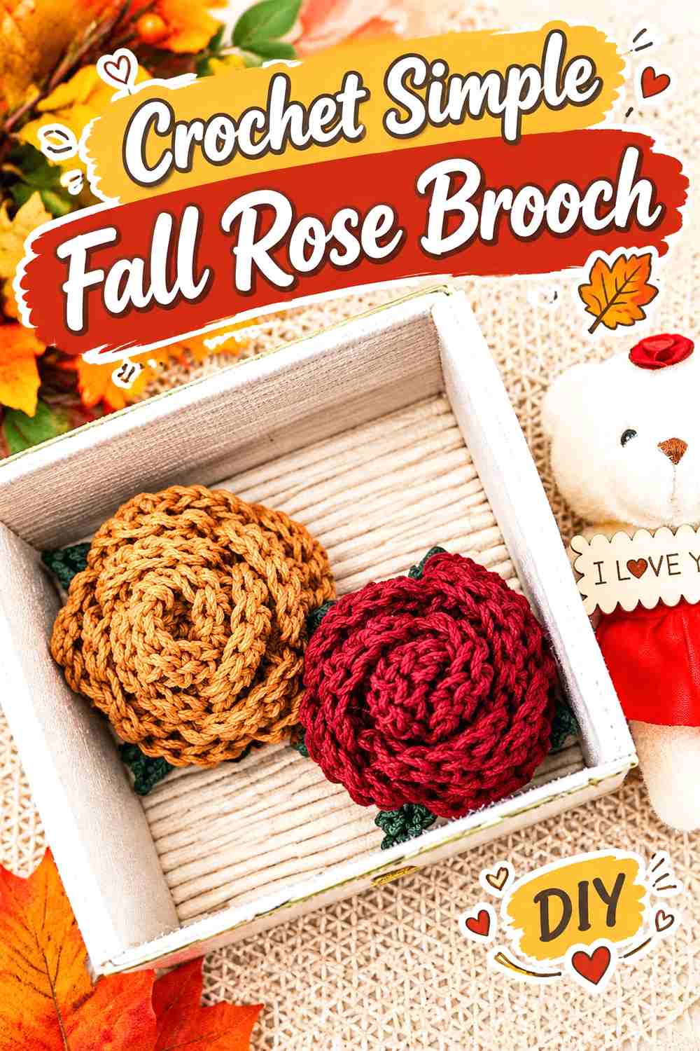 14. Crochet Simple Fall Rose Brooch