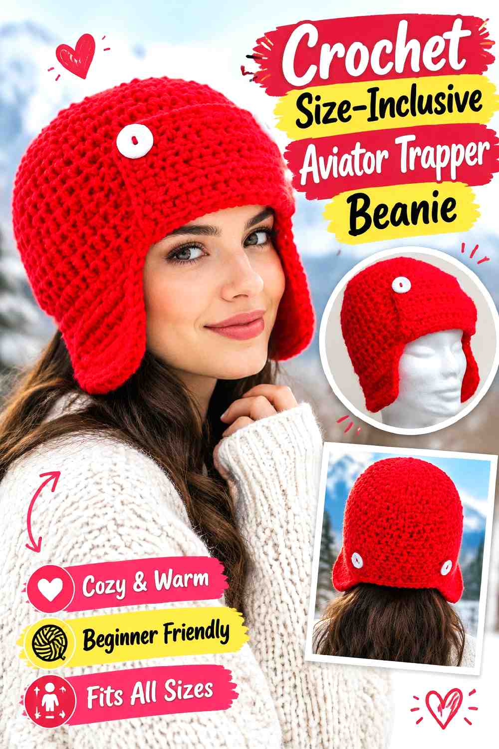 8. Crochet Size Inclusive Aviator Trapper Beanie
