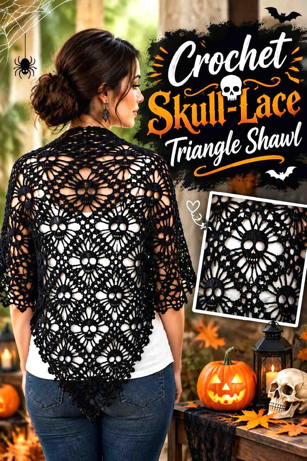 9. Crochet Skull Lace Triangle Shawl