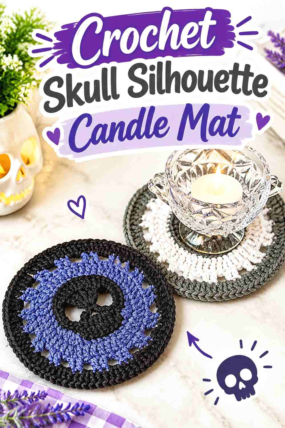 Crochet Skull Silhouette Candle Mat