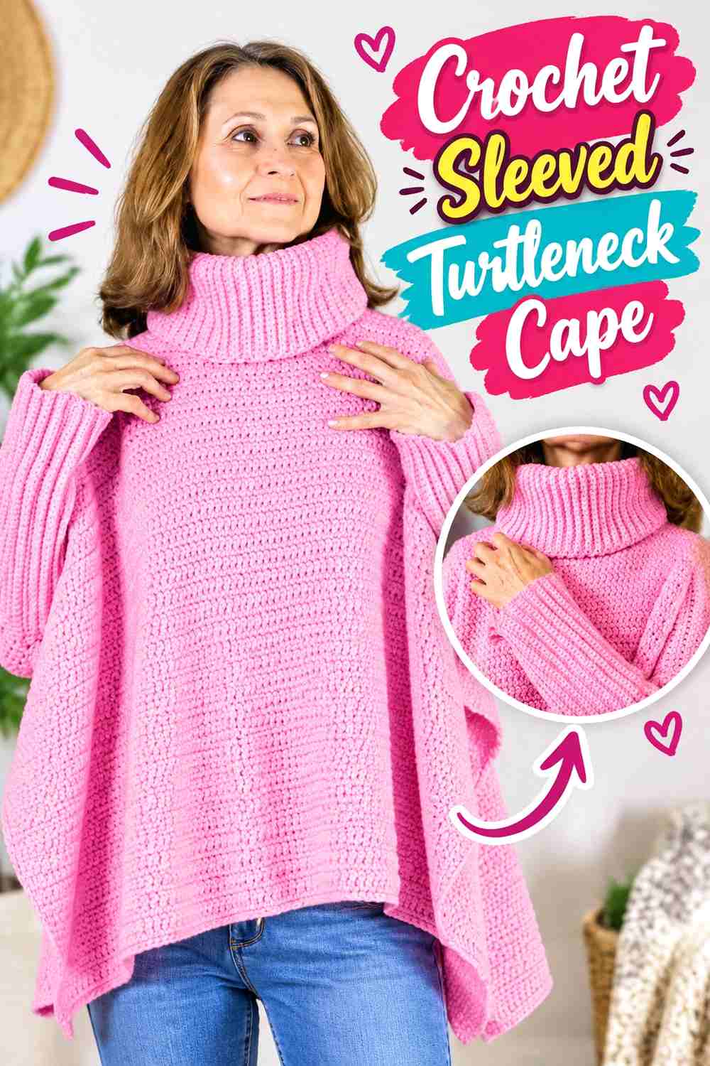 9. Crochet Sleeved Turtleneck Cape