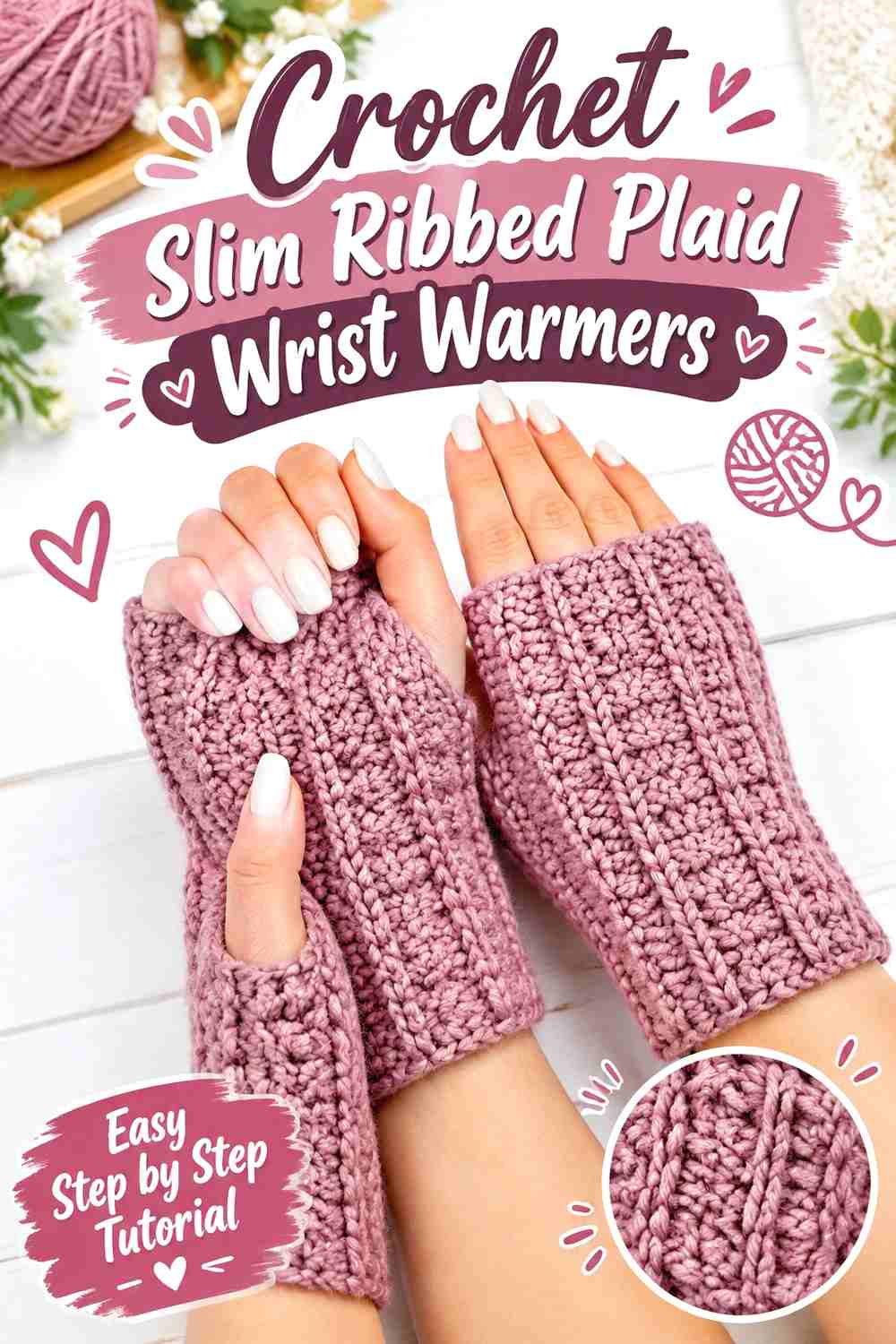 10. Crochet Slim Ribbed Plaid Wrist Warmers