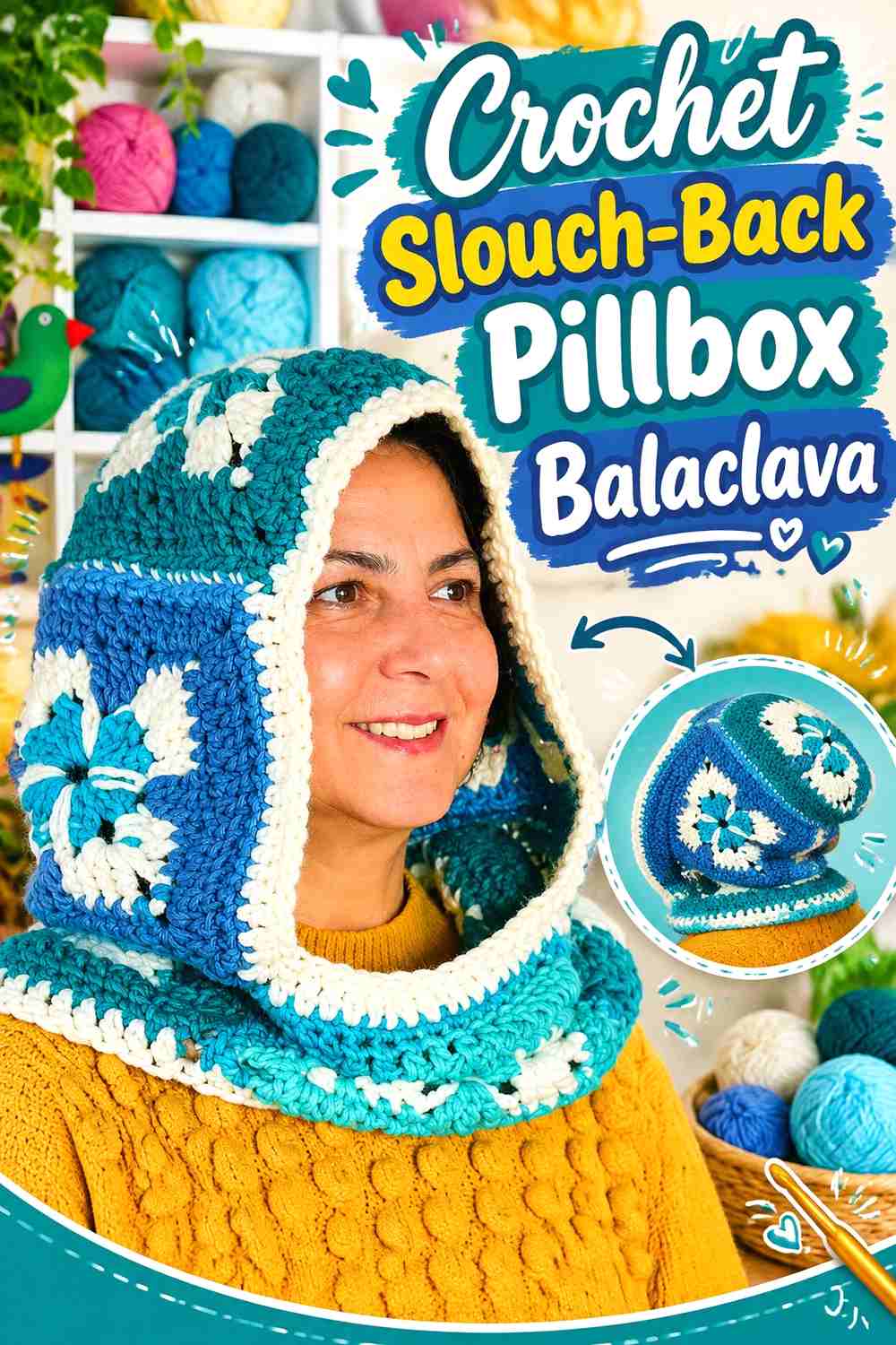 7. Crochet Slouch-Back Pillbox Balaclava