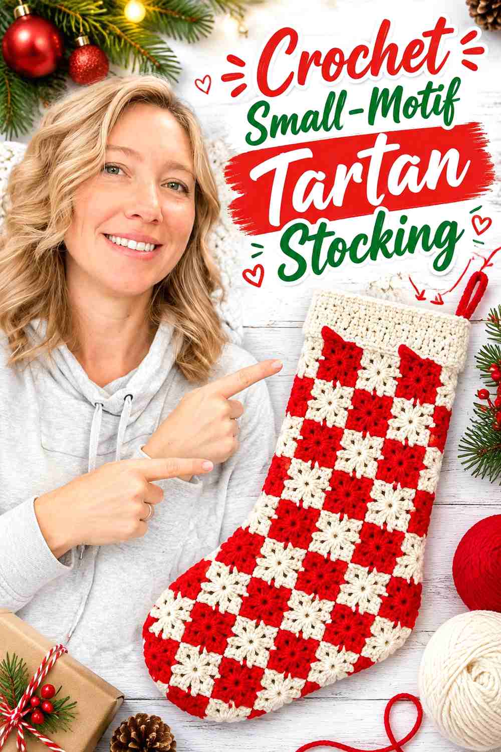 12. Crochet Small-Motif Tartan Stocking