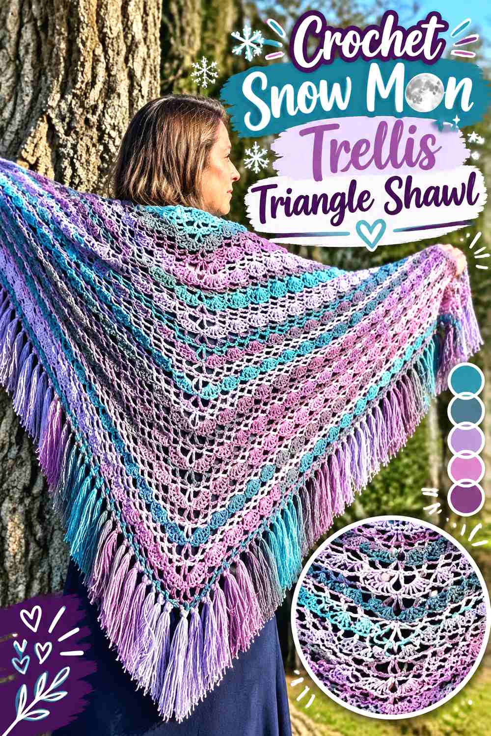 1. Crochet Snow Moon Trellis Triangle Shawl