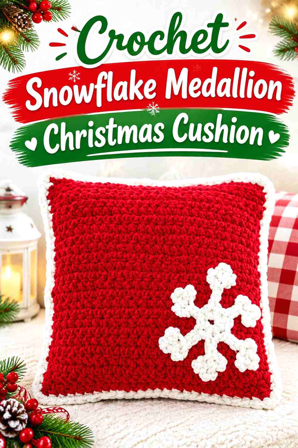 6. Crochet Snowflake Medallion Christmas Cushion