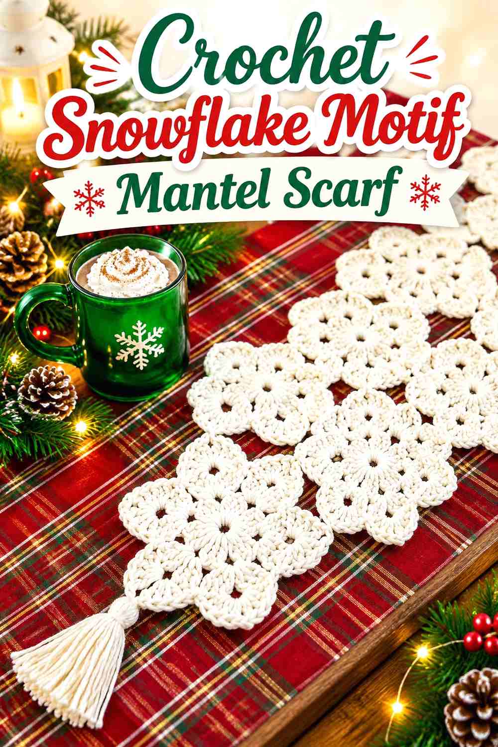 2. Crochet Snowflake Motif Mantel Scarf