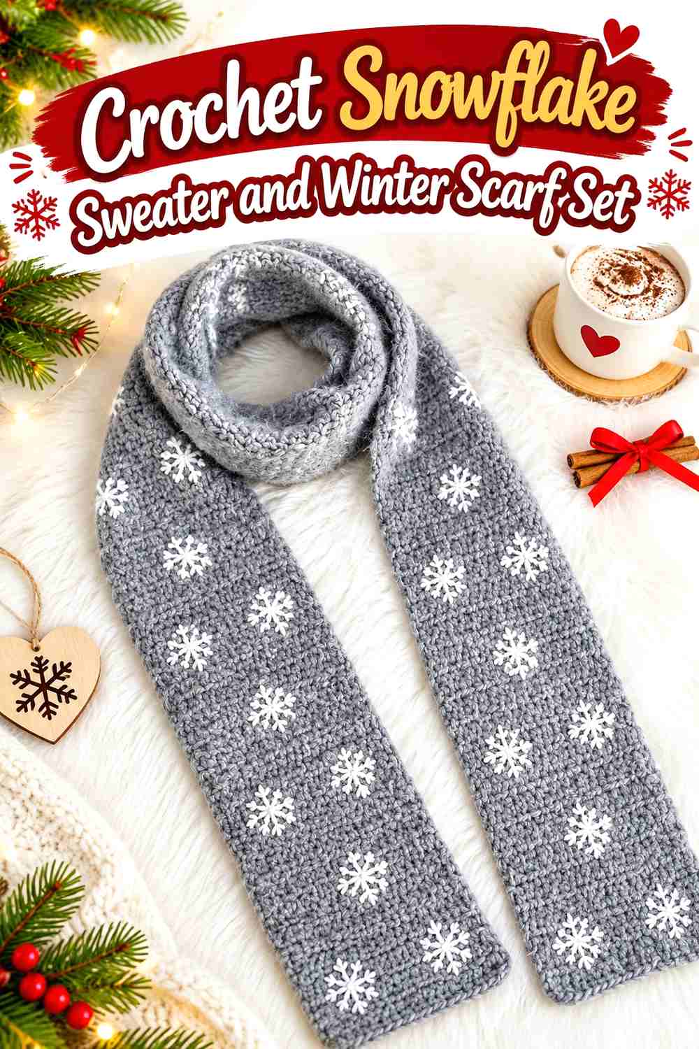 10. Crochet Snowflake Sweater and Winter Scarf Set