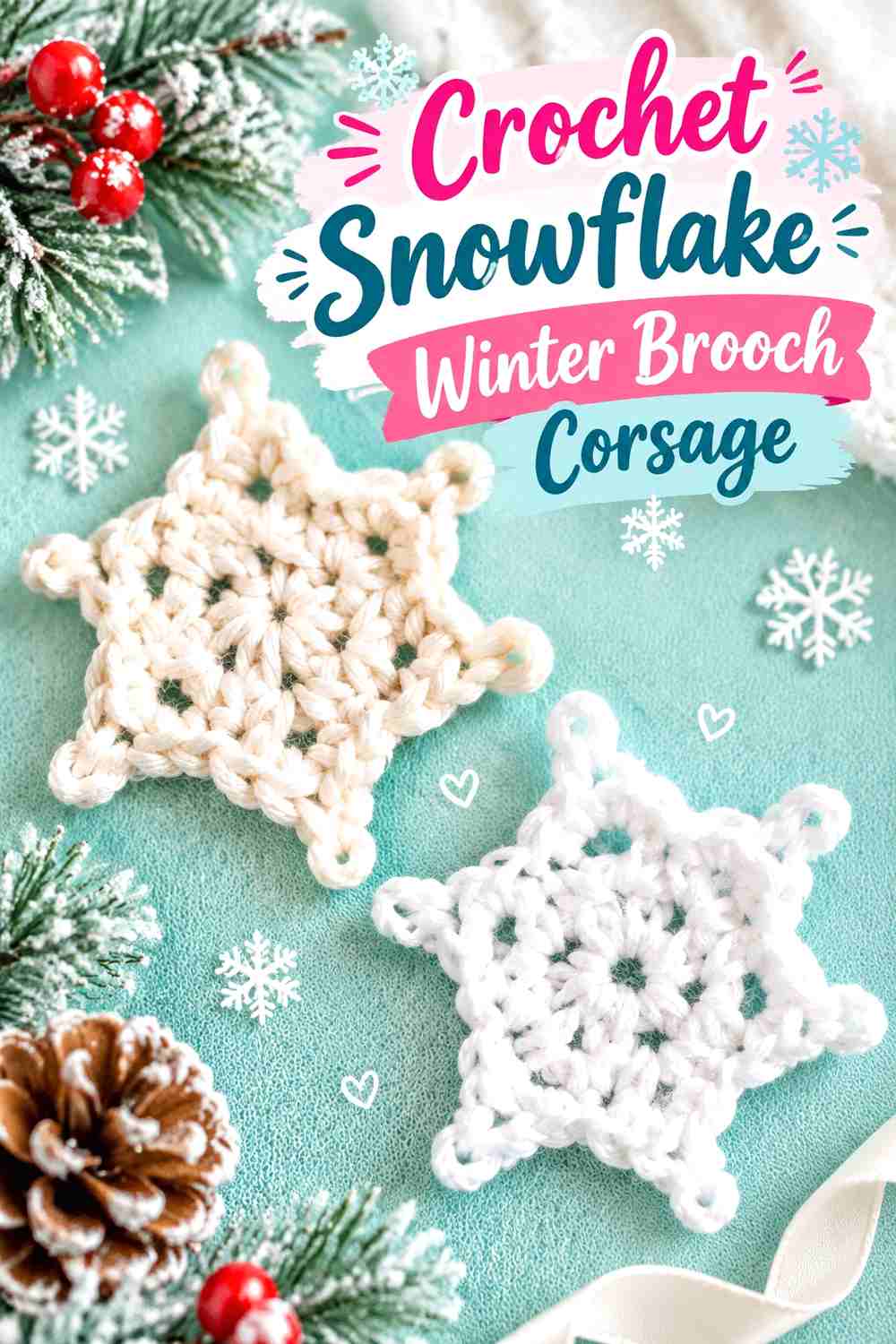 4. Crochet Snowflake Winter Brooch Corsage