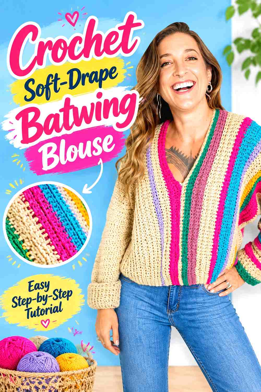 3. Crochet Soft-Drape Batwing Blouse