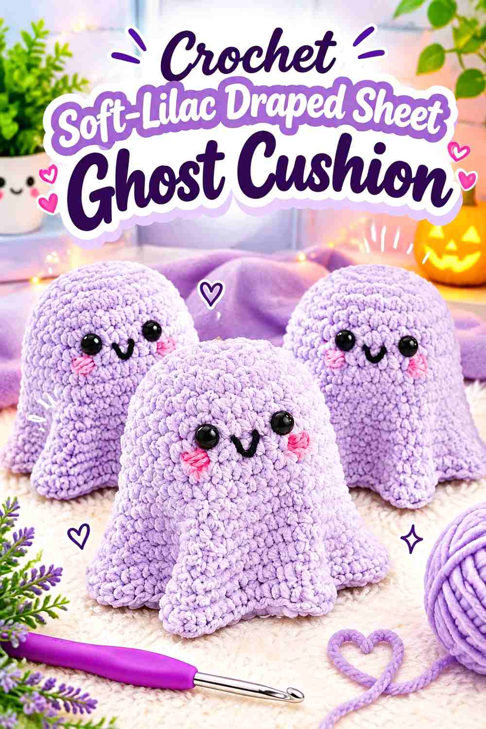 13. Crochet Soft-Lilac Draped Sheet Ghost Cushion