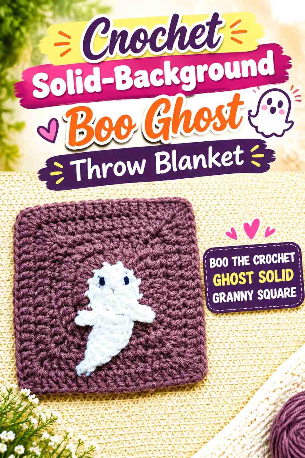 5. Crochet Solid-Background Boo Ghost Throw Blanket