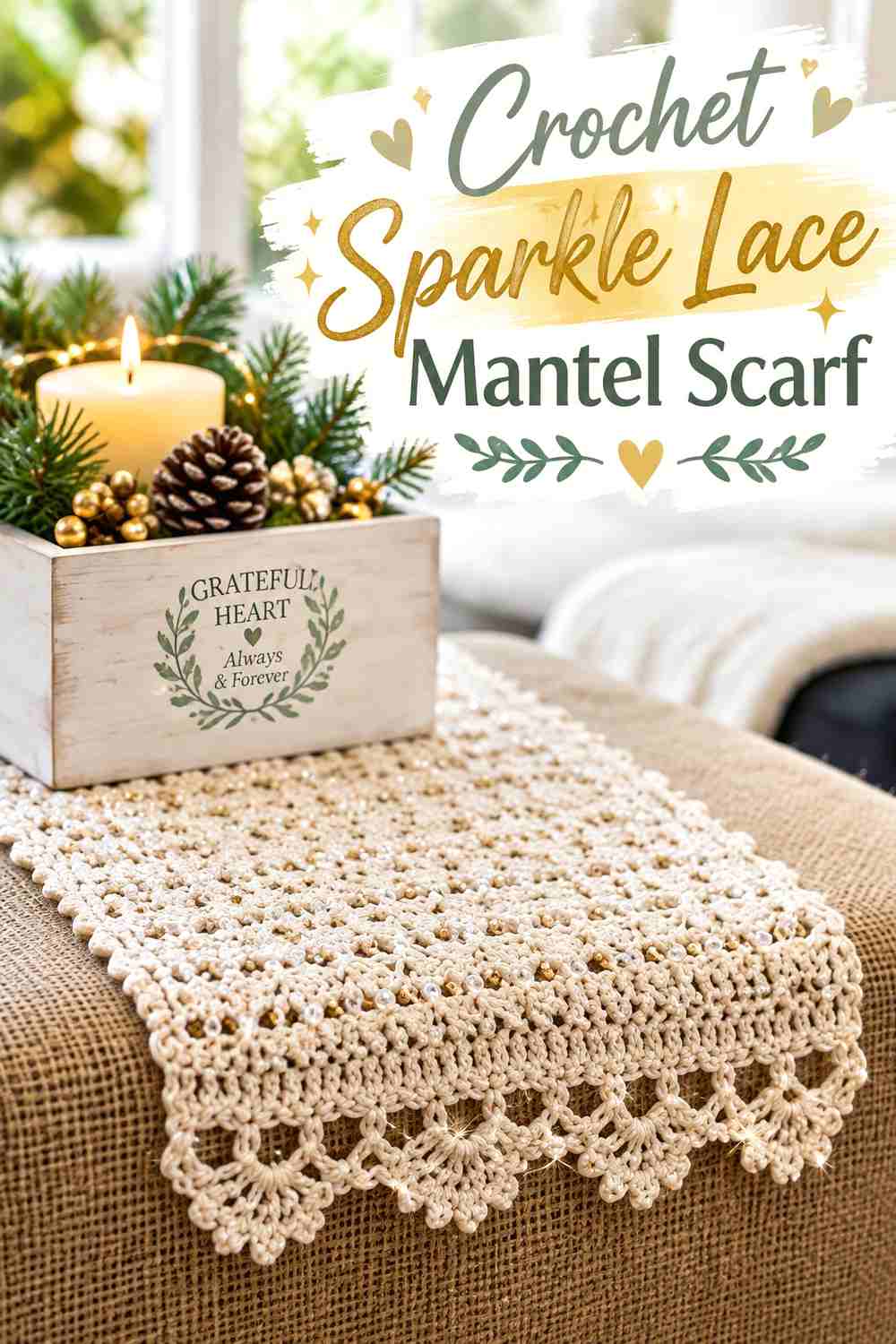 5. Crochet Sparkle Lace Mantel Scarf