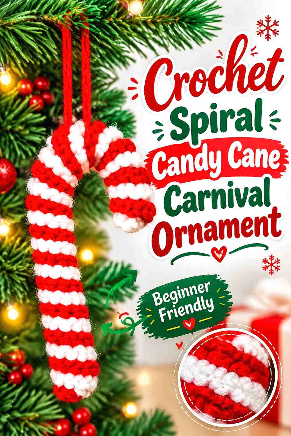 2. Crochet Spiral Candy Cane Carnival Ornament