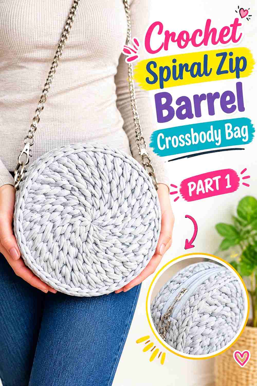 11. Crochet Spiral Zip Barrel Crossbody Bag