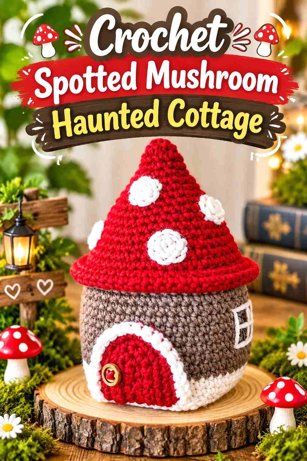 3. Crochet Spotted Mushroom Haunted Cottage