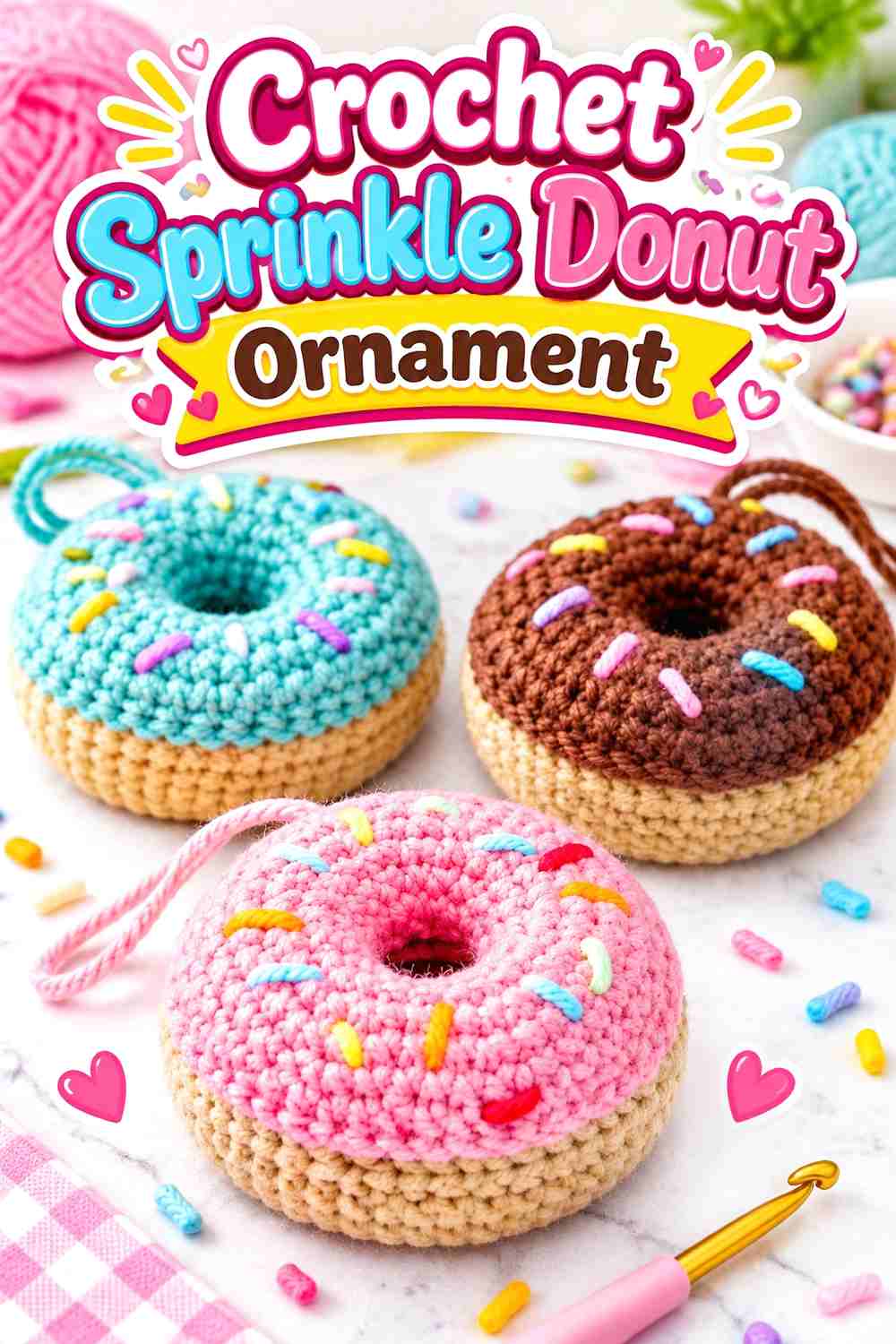 8. Crochet Sprinkle Donut Ornament
