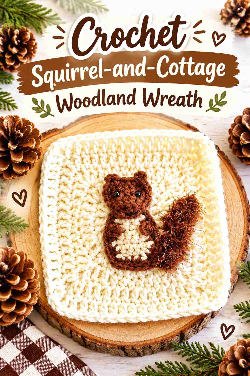 8. Crochet Squirrel-and-Cottage Woodland Wreath