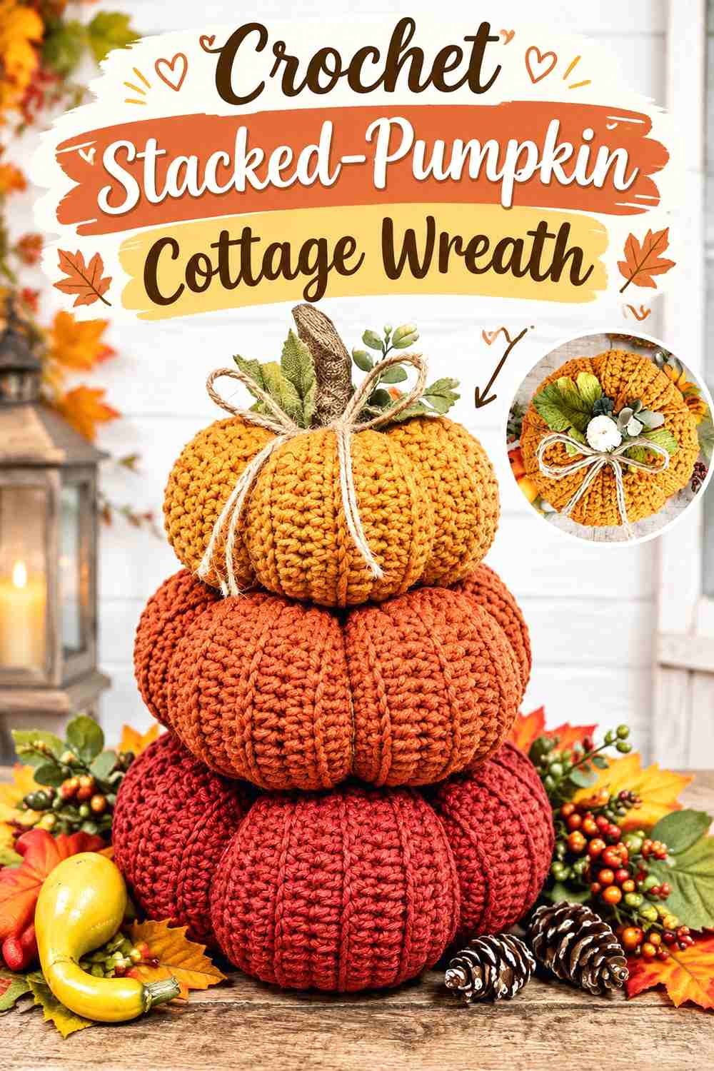 11. Crochet Stacked-Pumpkin Cottage Wreath