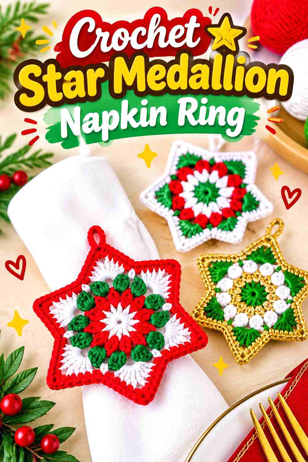 12. Crochet Star Medallion Napkin Ring