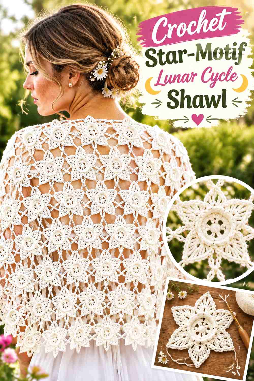 8. Crochet Star Motif Lunar Cycle Shawl