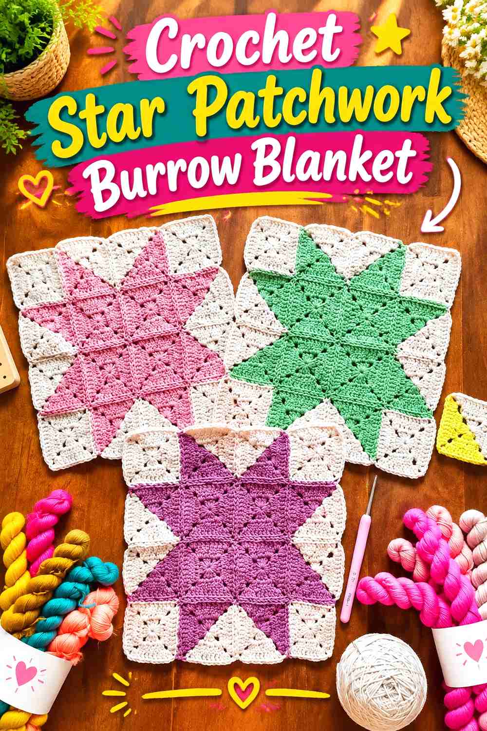 4. Crochet Star Patchwork Burrow Blanket