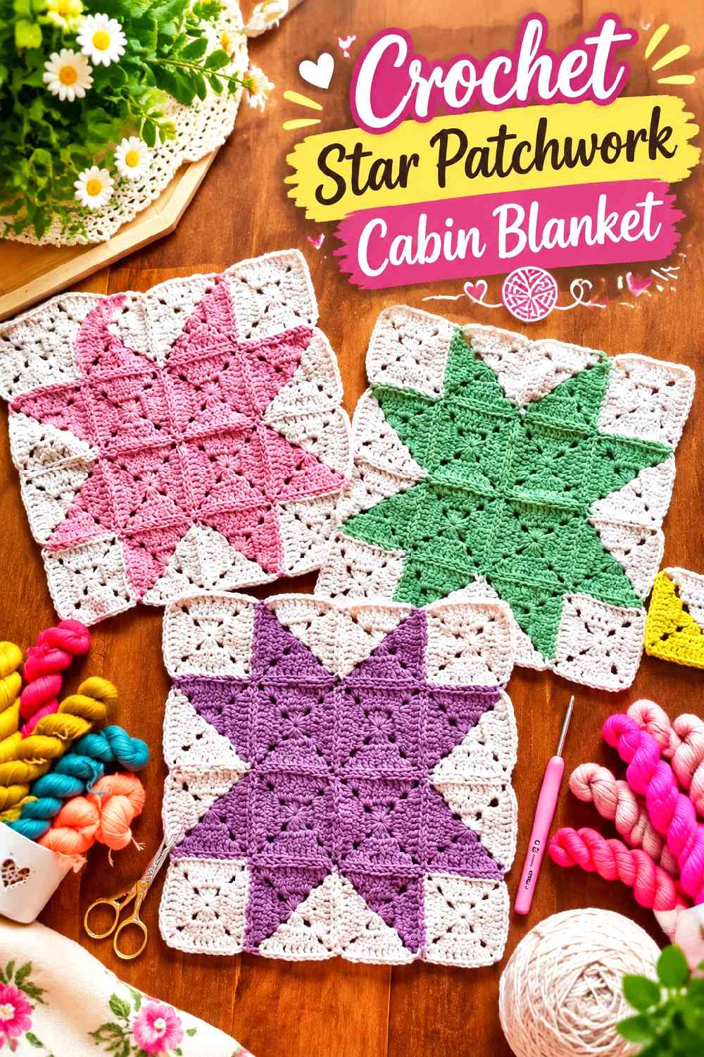 5. Crochet Star Patchwork Cabin Blanket