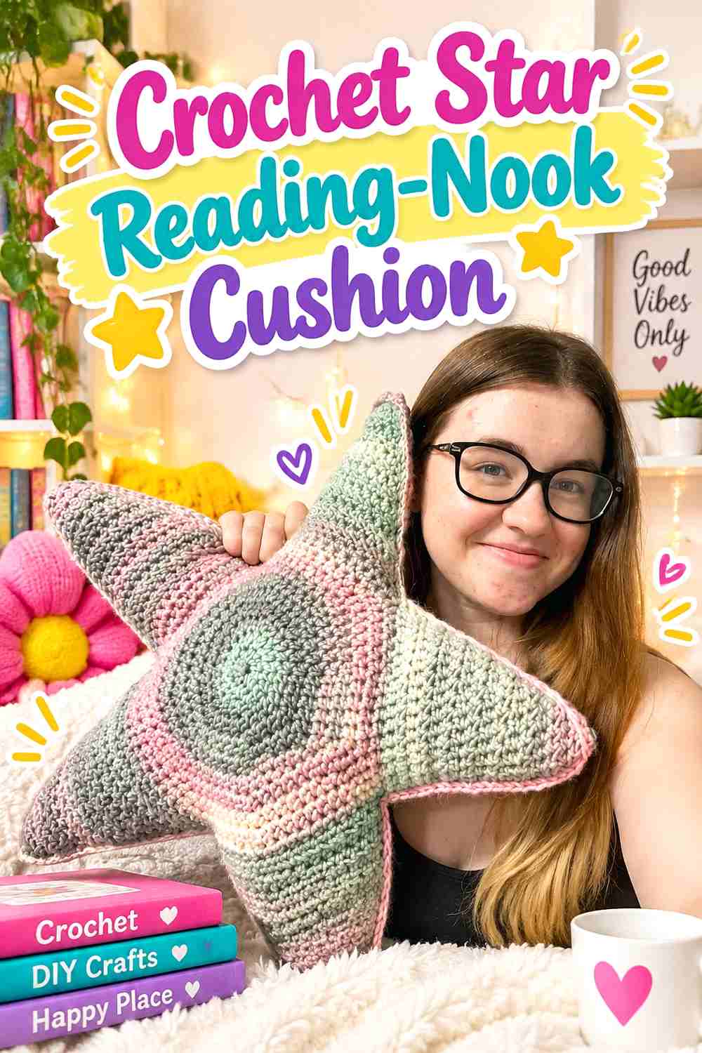 7. Crochet Star Reading-Nook Cushion