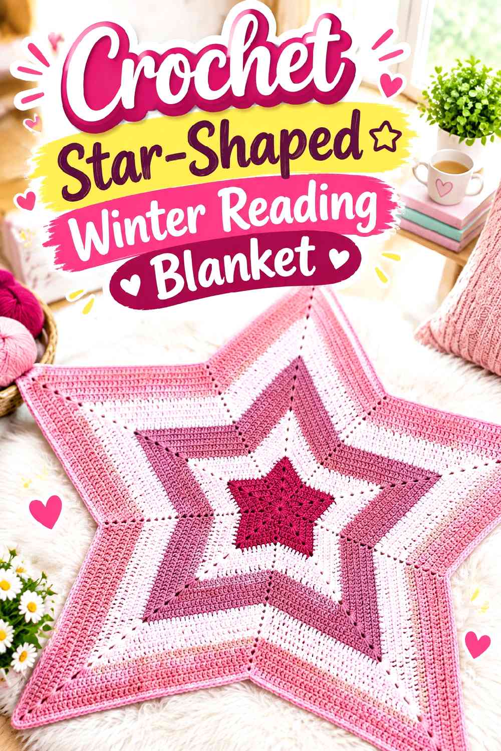 13. Crochet Star-Shaped Winter Reading Blanket